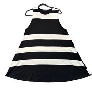 Black White Striped A-Line Swing Tunic Tank Minimalist Clean Girl Top